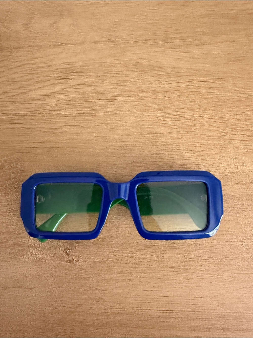 Kids Blue Rectangle Sunglasses with Green Temples